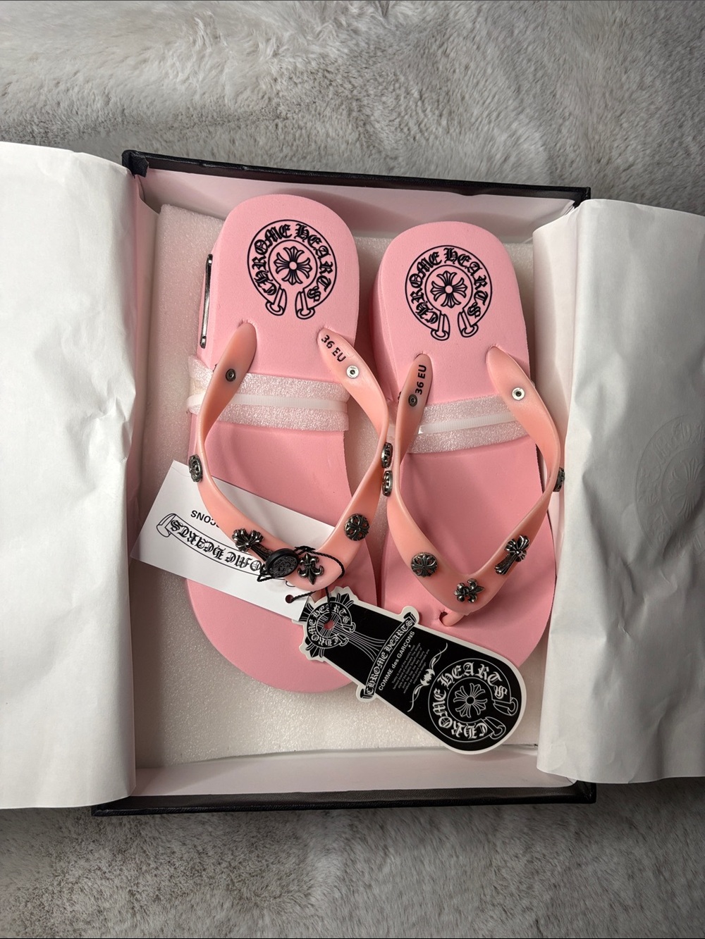 Chrome Hearts Pink Studded Flip Flops